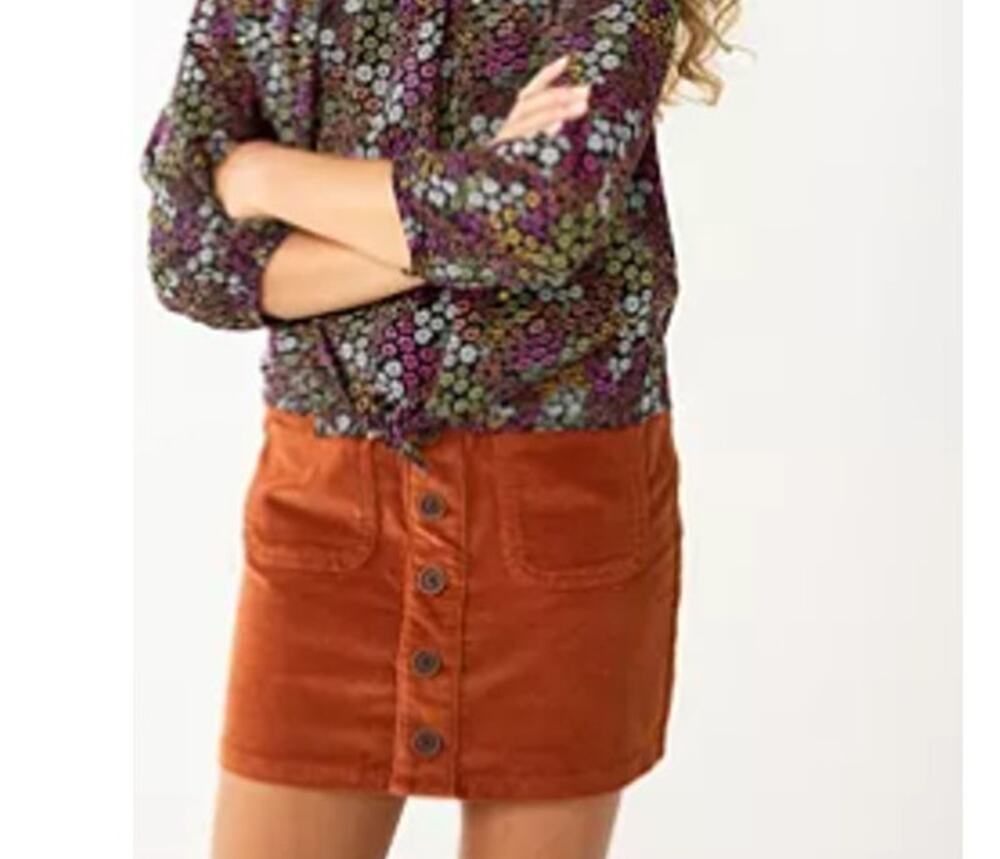 ❤️2/$12 Cat & Jack Girls Corduroy Skirt, Button Front Rust Brown, Size M (8)